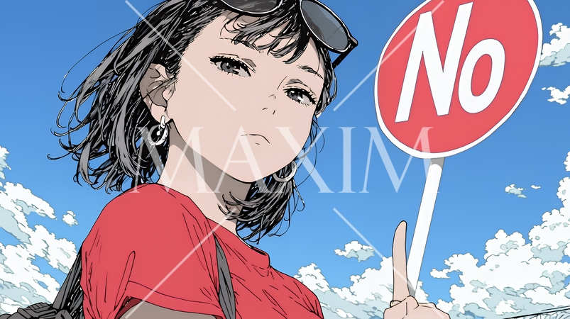 Noのレッドカードサインを出している女性