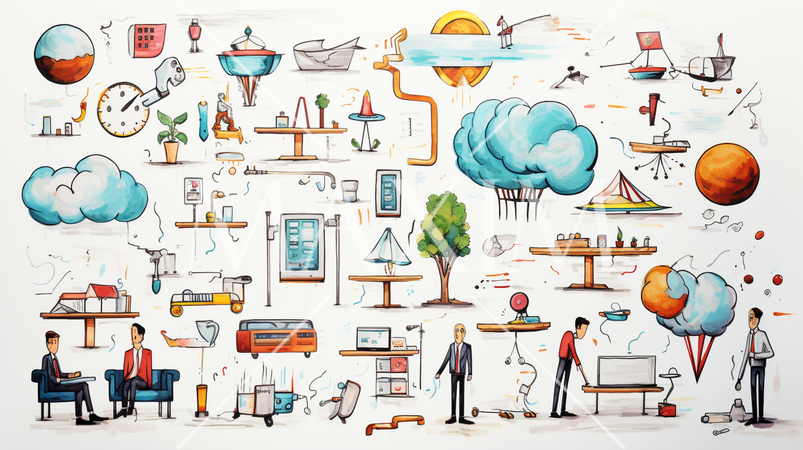 色々なビジネスシーン要素：落書きのような表現