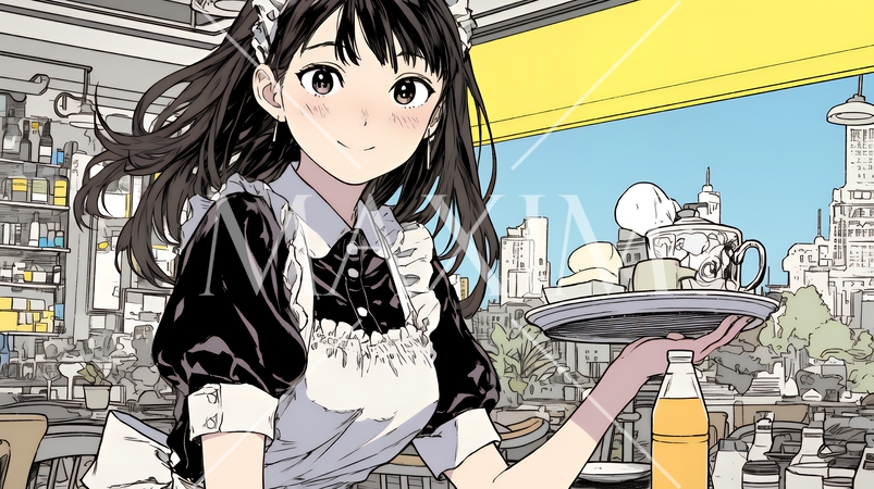 カジュアルレストランで働いている若いウェイトレス