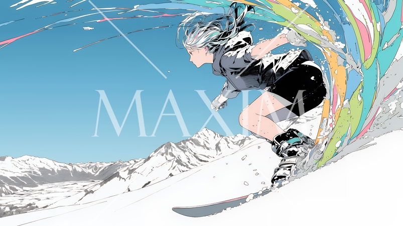 スノーボードを楽しんでいる若い女性