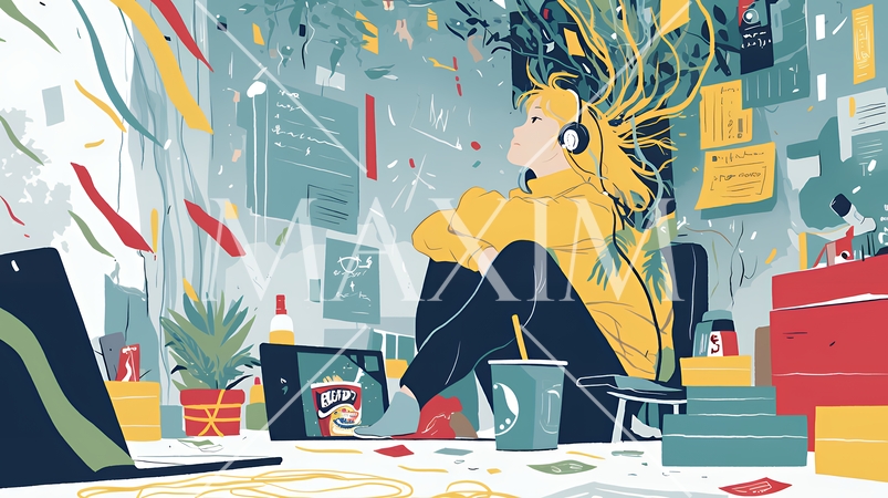 経済的に追い詰められ、部屋で悩む女性