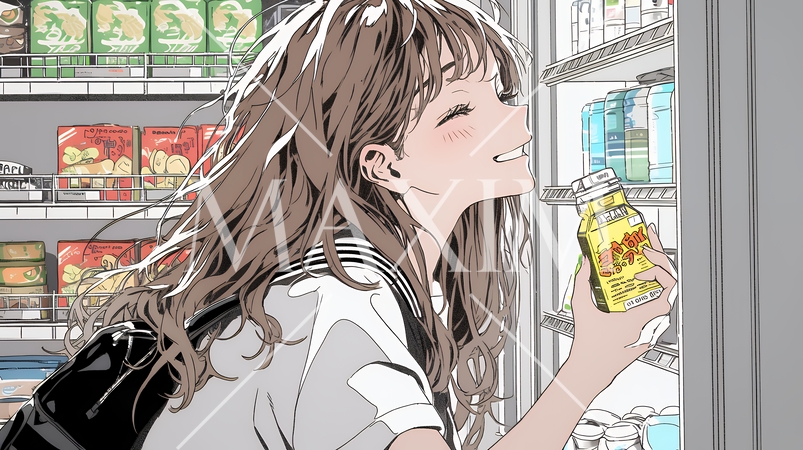 コンビニで新作スイーツを物色中の若い女性