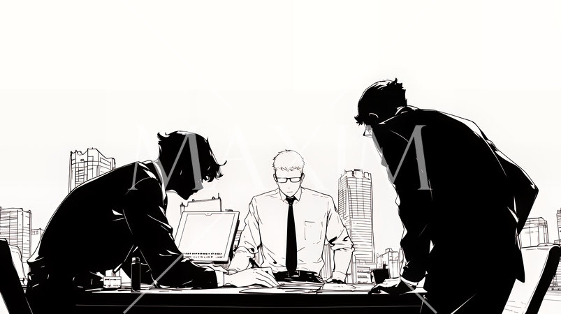 プロジェクトをチームで遂行しているビジネスパーソン（シンプルな色使い）