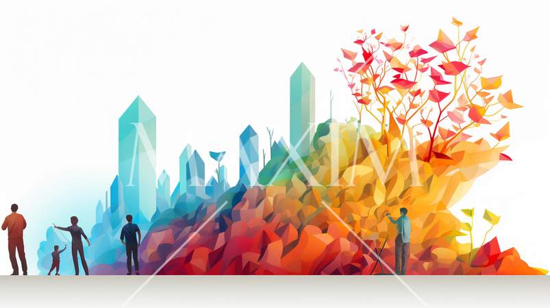 会社の成長と拡大のイメージ：新規市場への進出、成長ストラテジー。