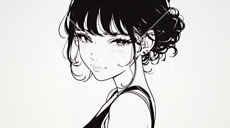 嫉妬の表情を浮かべる若い女性（シンプルな色使い）