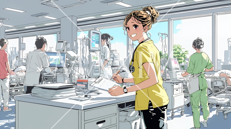 打ち合わせ（カンファレンス）に向かう看護師