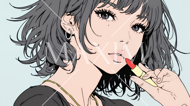 化粧をしている（口紅をつけている）若い女性