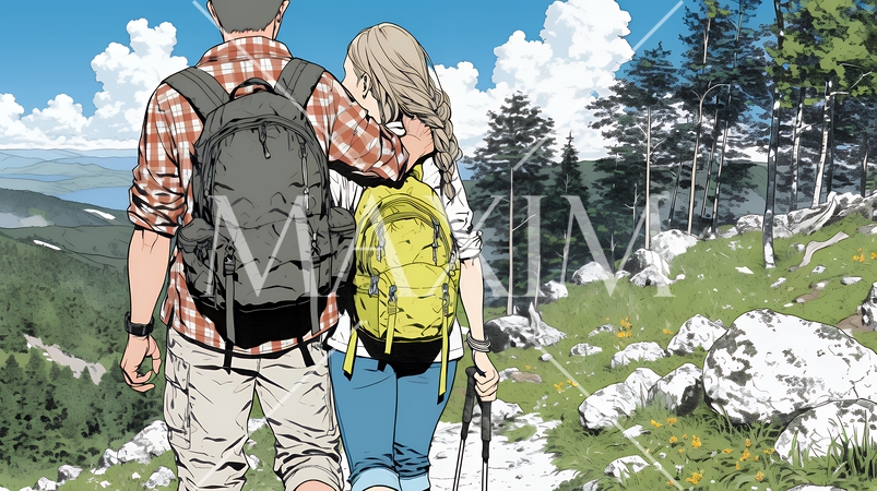 ハイキングを楽しんでいるカップル