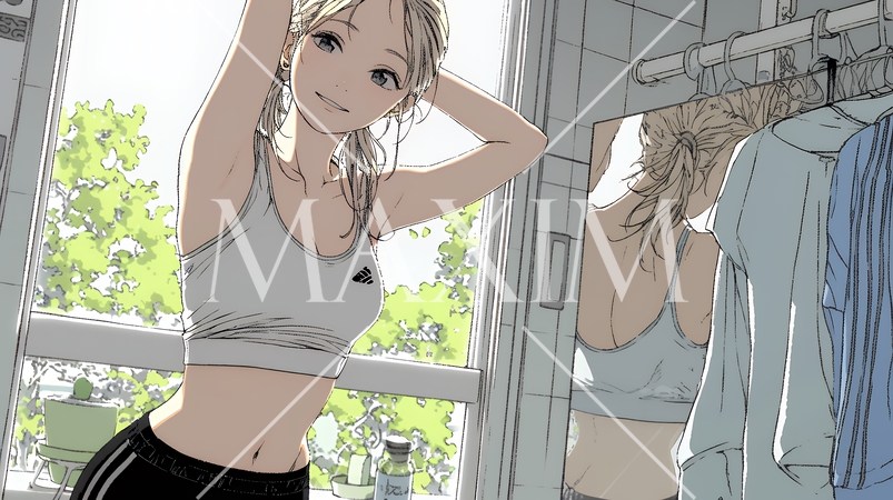 ウェストライン（腰回り）をチェックしている女性