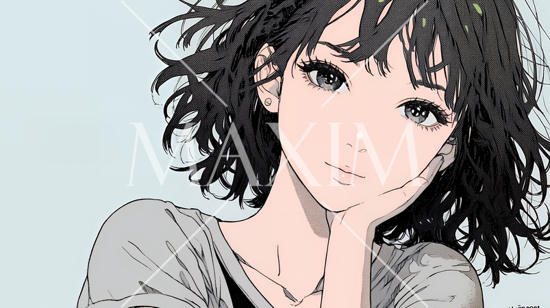 頬杖をついて微笑んでいる若い女性