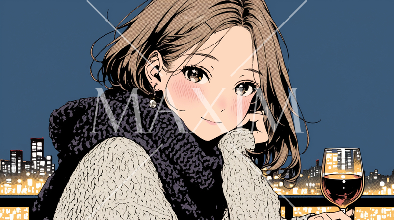 ワインを飲んでいる若い女性：