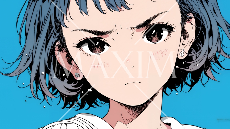 口と顔を歪めて嫌な感情を表している若い女性