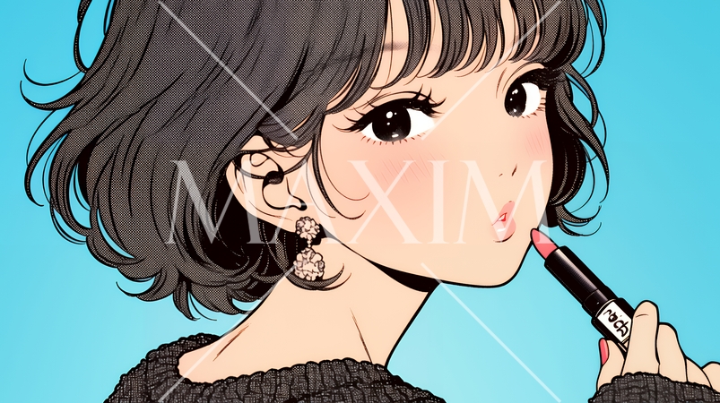 化粧をしている（口紅をつけている）若い女性