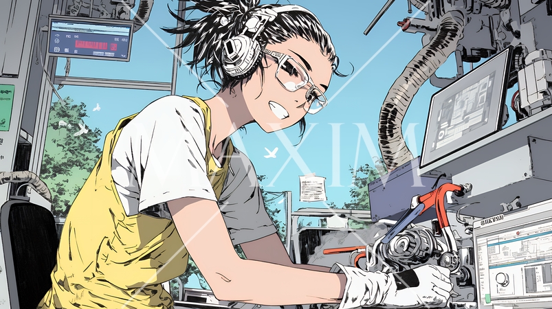 作業服を着た女性工場労働者