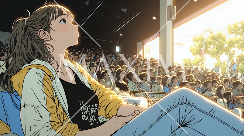 映画や演劇を鑑賞している若い女性