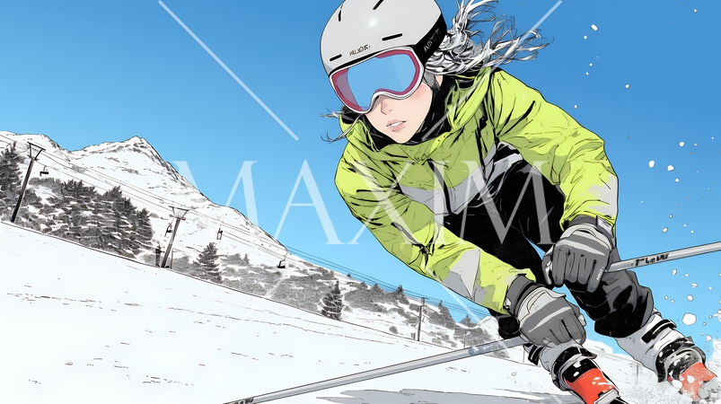 スキーを楽しんでいる若い女性