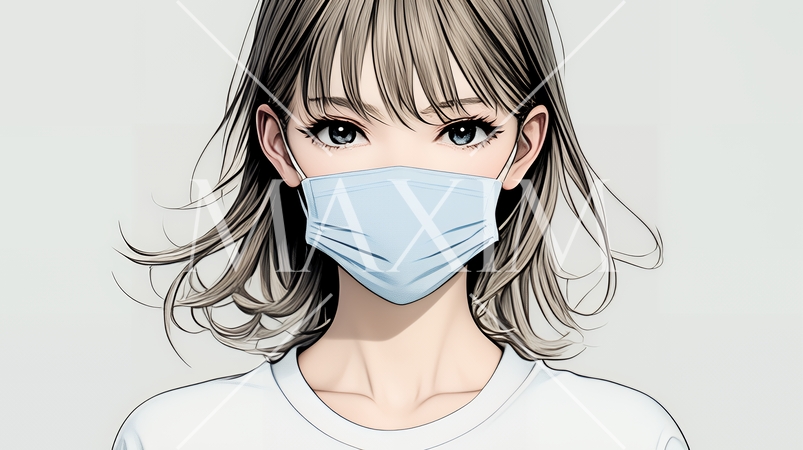 使い捨て不織布マスクをつけた若い女性