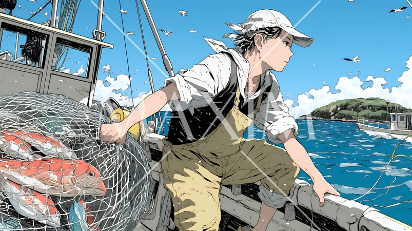 網で魚を捕っている漁師