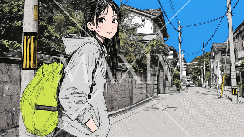 住宅街を歩く若い女性