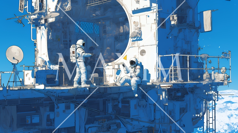 月面（宇宙）基地で作業をしている人たち