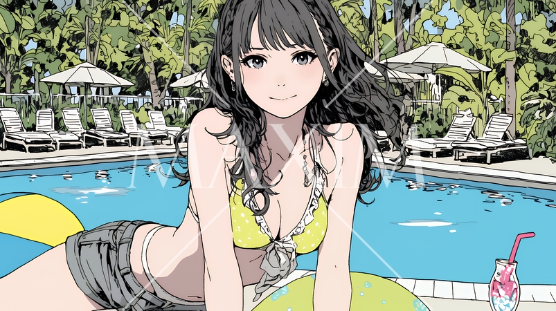 ビーチリゾートを旅行中のビキニ姿の若い女性