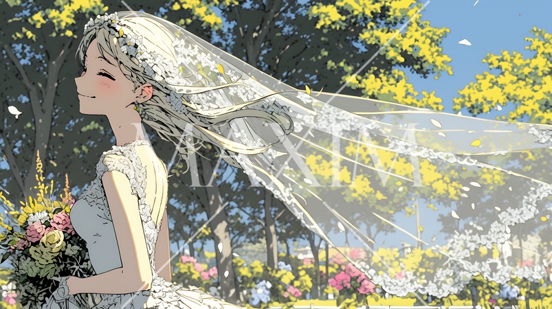 白いウェディングドレスを着ている花嫁：ジューンブライド