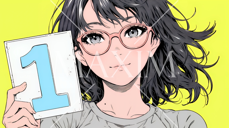 数字の「1」を掲げている若い女性