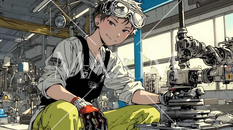 作業服を着た工場労働者