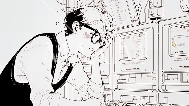 ものすごく要領の悪いユーザーインターフェースに戸惑っているユーザー（シンプルな色使い）