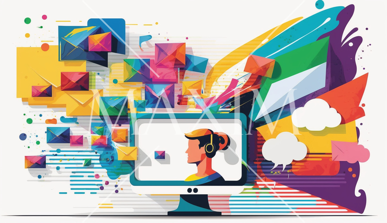 仕事のコミュニケーション：メールのやり取り、電話、ビデオ会議。