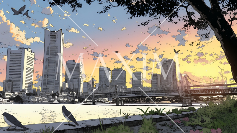 大都会の日没（日の出）とランドスケープ