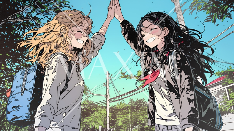 ハイタッチをしている仲の良い女友達たち