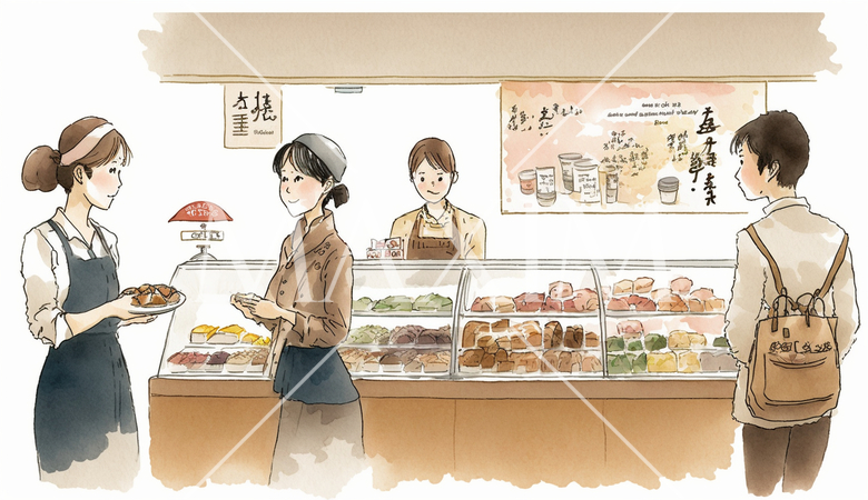 デパ地下のパンと惣菜の売場での客と店員のやりとり