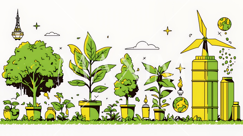 エコとサステナビリティのビジネスコンセプト｜地球と再生可能エネルギーで考える環境問題イラスト