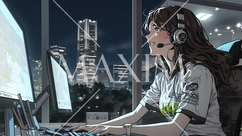 近代的なコールセンターのオフィスで働く女性オペレーター