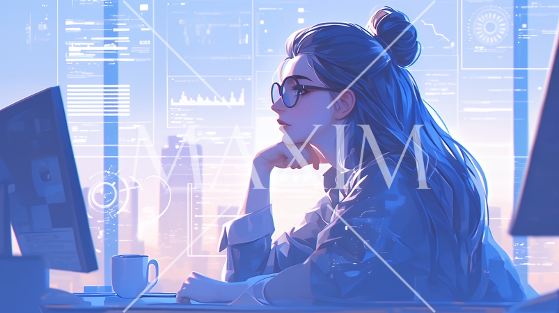 PCで資料作りをしている若い女性