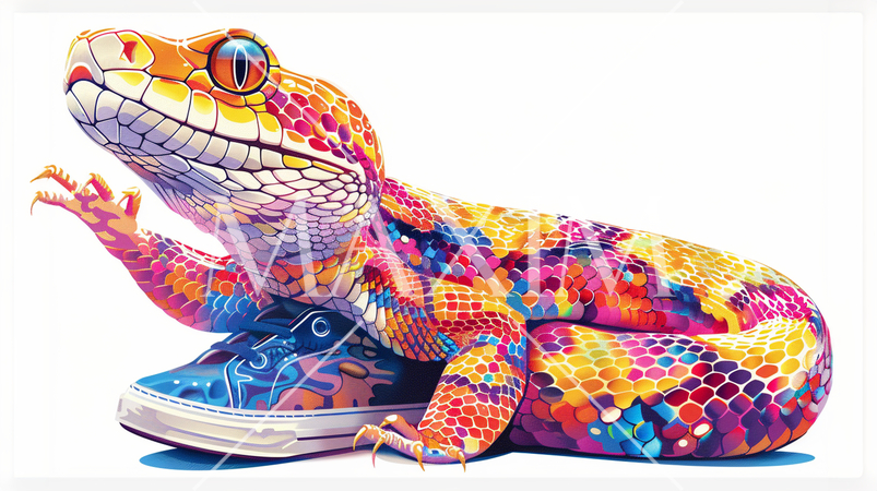 蛇足：蛇に足をつけるとどうしてもトカゲのようになってしまう。スニーカーを履きたいと切望する蛇。