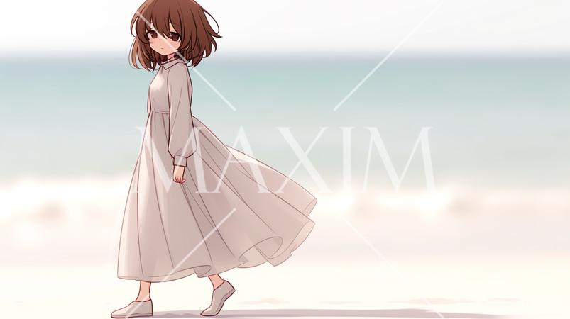 浜辺を一人で歩いている少女