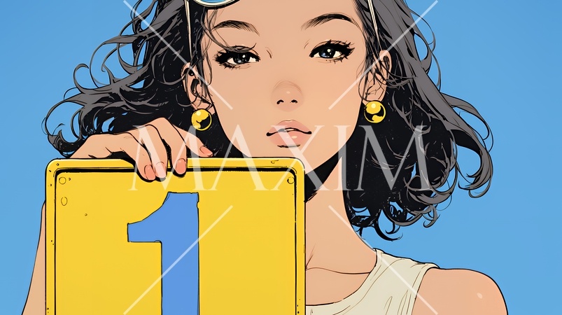 数字の「1」を掲げている若い女性