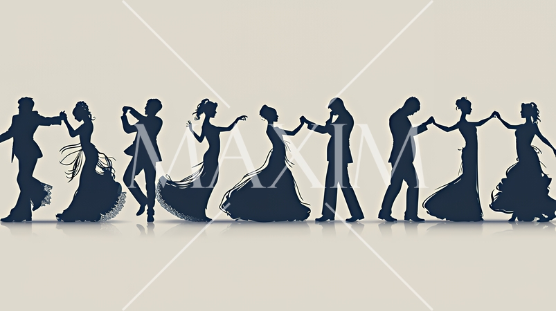 社交ダンスを楽しむ人たちのシルエット｜優雅でエレガントなボールルームダンスイメージ