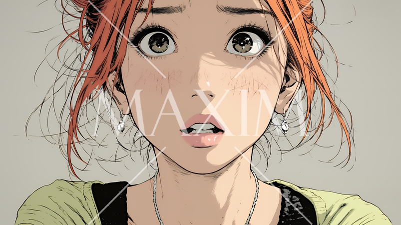 驚愕して息を呑み、目を見開いたまま口をぽかんとする若い女性