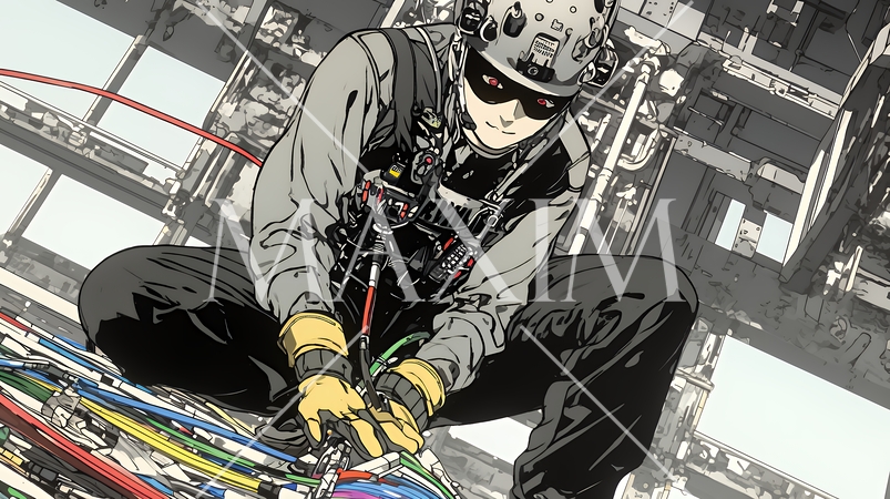 配線工事をしている男性作業員