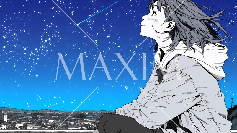 星空を眺めている若い女性