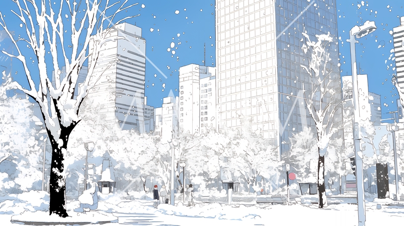 都市の雪景色