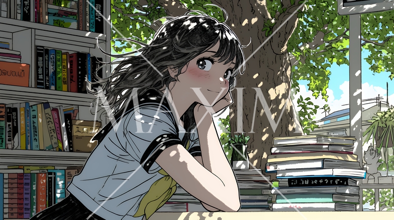 書店で本を選ぶ女子高生