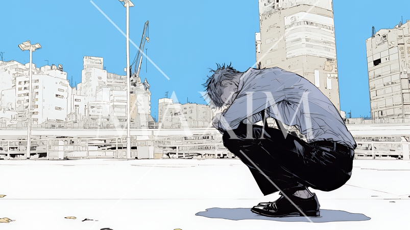 ミスやトラブルを反省してうなだれるビジネスマン｜落ち込む会社員のビジネスイメージイラスト