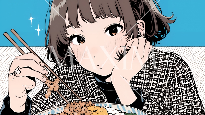 食事をしている若い女性：ちょっと食傷気味