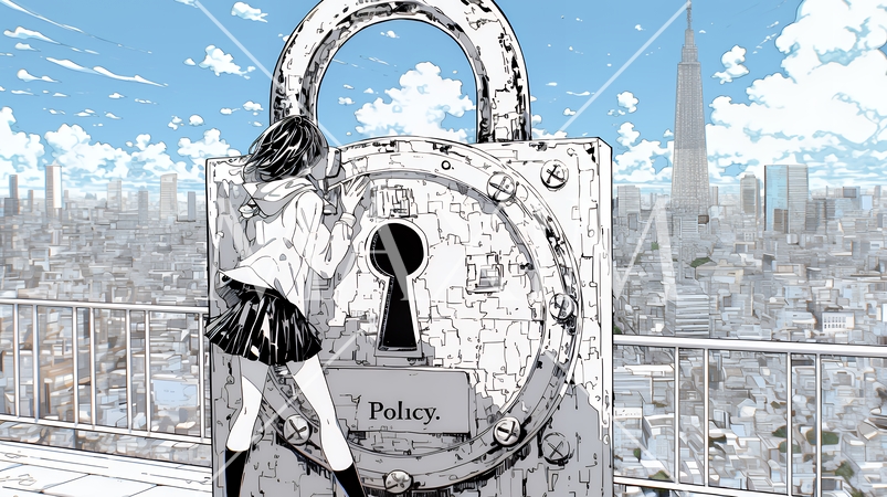 プライバシー・ポリシーやセキュリティー・ポリシーを表す堅牢な門と門番のイメージ