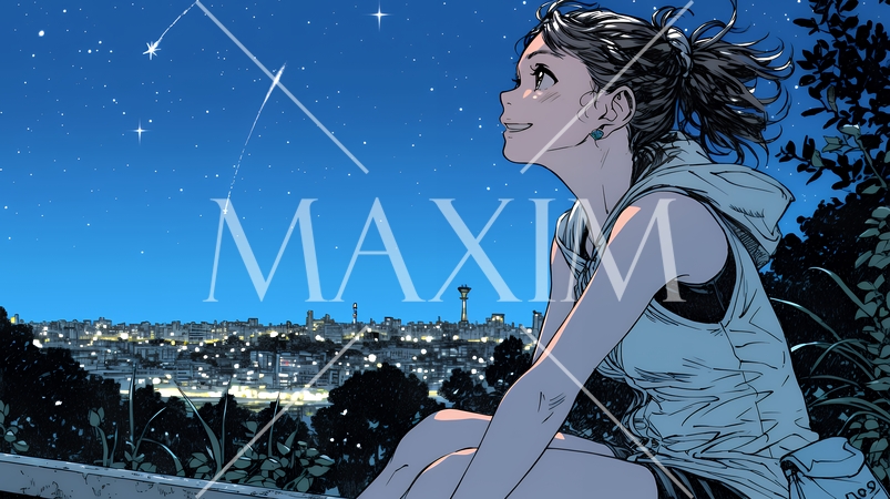 星空を眺めている若い女性