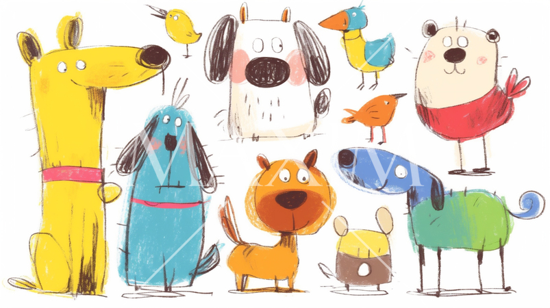 小学生低学年が描いたイヌ（クレヨンと水彩画）